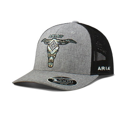 Ariat Mens Flexfit 110 Cap Snap Back Longhorn Grey