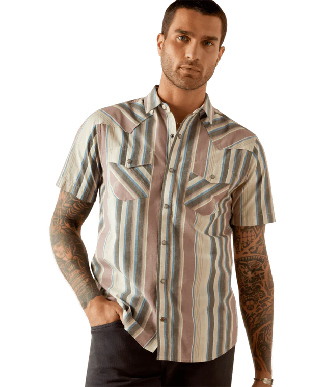 Ariat Men's Hughie Grey Retro Fit Snap Short Sleeve Shirt