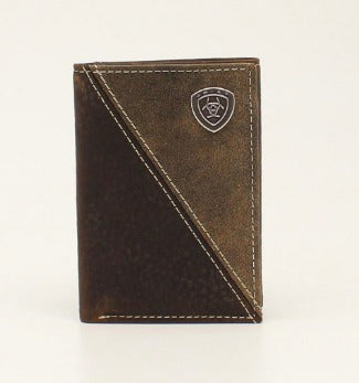 Ariat Trifold Wallet Diagonal Shield Concho Brown