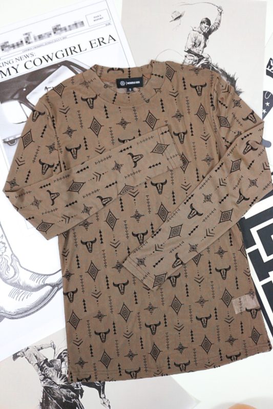 Brown Cow Head Western Sheer Top