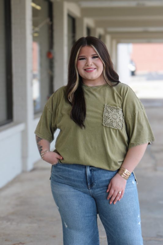 Business To Handle Olive Pocket Tee