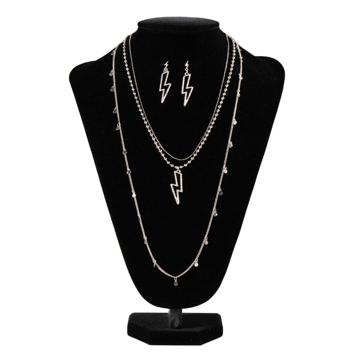 Blazin Roxx Lighting Bolt Silver Earring & Necklace Set