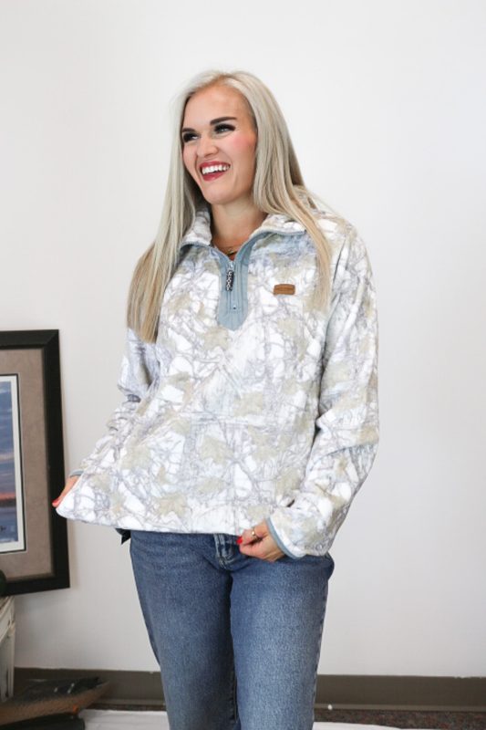 Calling In Adult White Camo Half Zip Pullover
