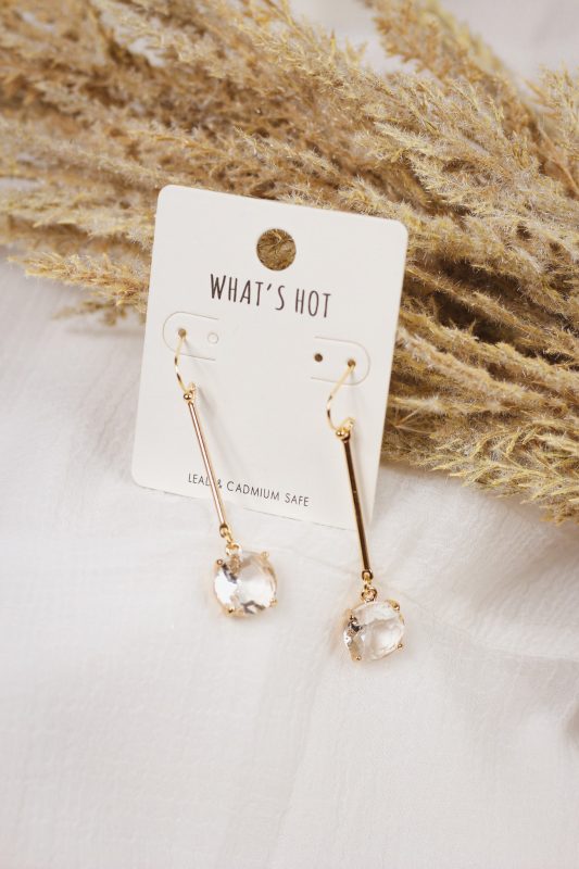 Clear Crystal Stone Drop on Gold Bar 1.5 Earring