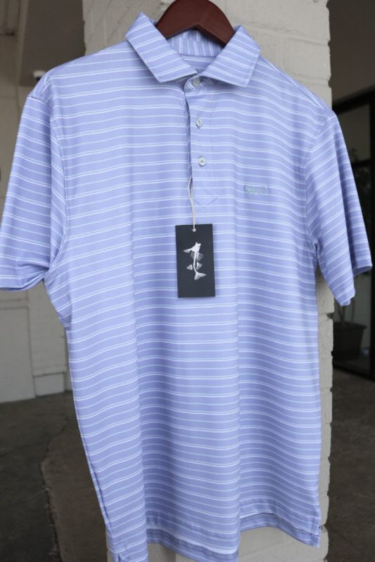Costal Cotton Wake Blue Striped Performance Polo