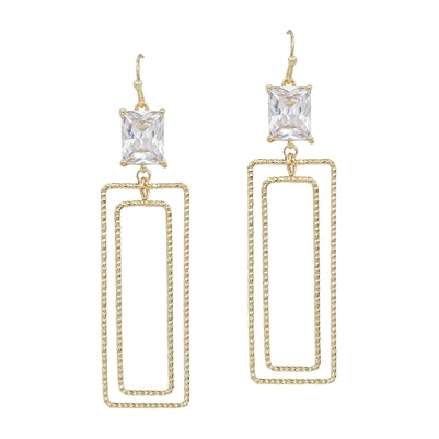 Clear Crystal with Open Gold Rectangle 2 Earring