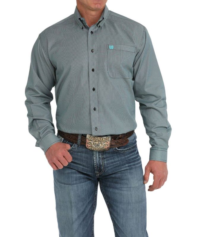 Cinch Men's Black Tencel Striped Button-Down Western Shirt