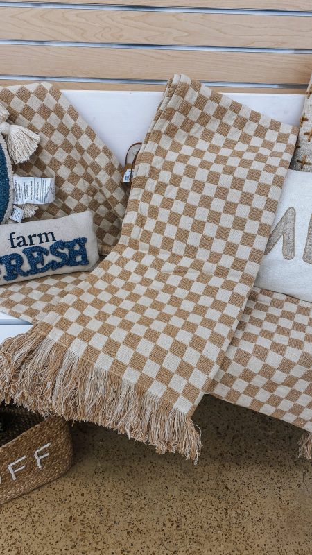 Checkered Tan & Cream Blanket