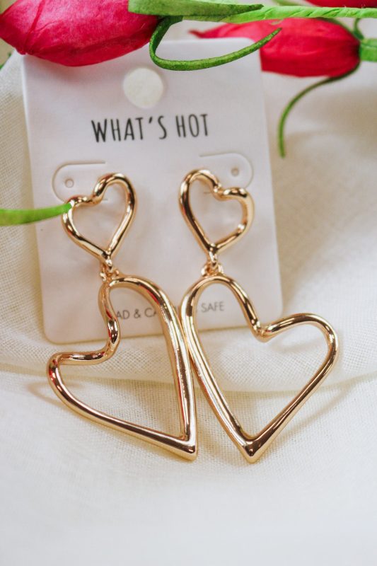Double Open Heart Gold Post 2.5 Earrings