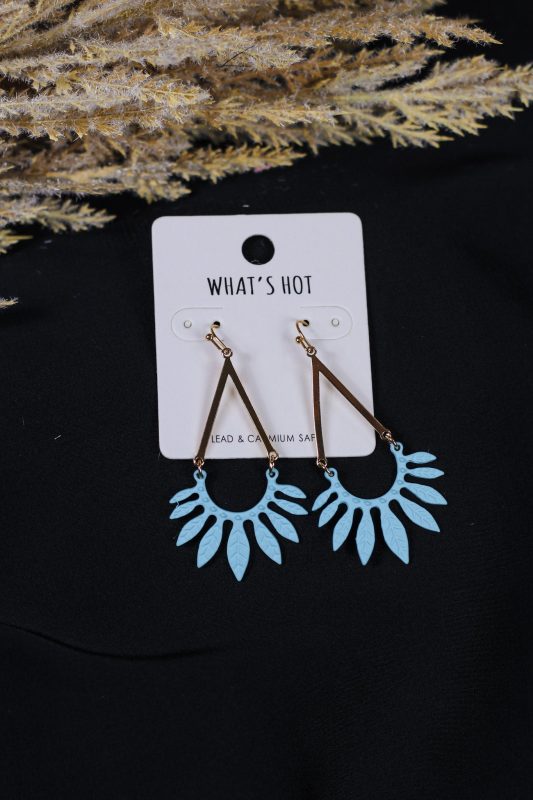 Gold and Blue Color Coated Metal Leaf Drop 2 Earring