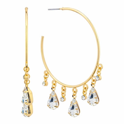 Gold and Crystal Charm 1.5 Hoop Earring