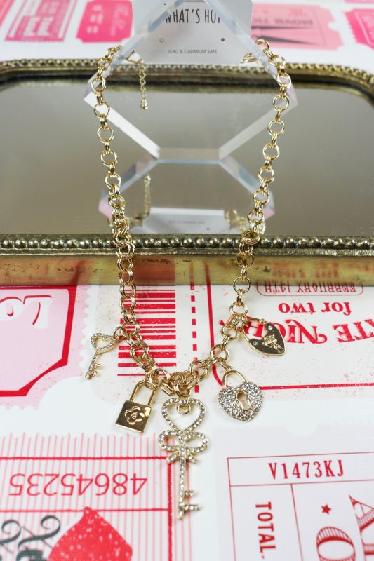 Gold Chain Heart & Keylock Charm Necklace