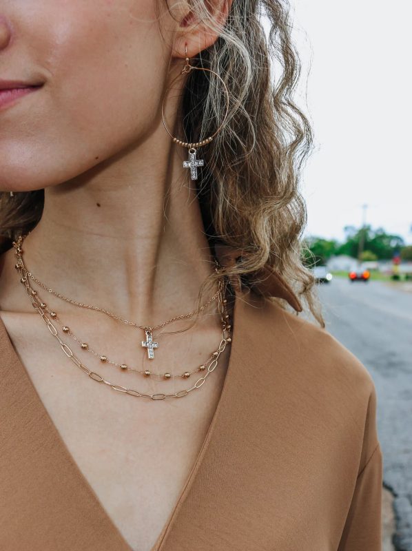Gold 3 Layered Cross Necklace