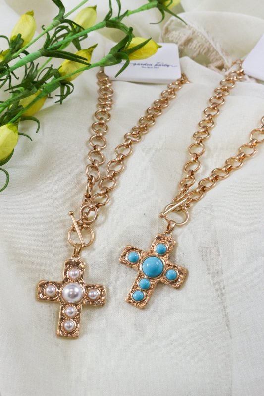 Gold Link Chain Cross Necklace -2 Colors