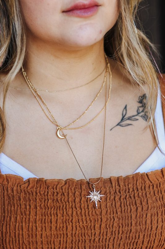 Gold Layered Chain with Horn Charm 16-18 Necklace