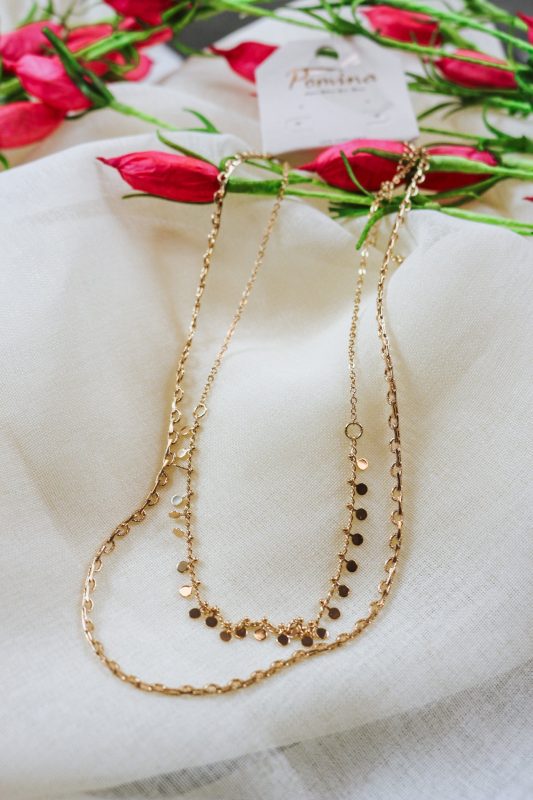 Gold Layered Chain with Small Disc Charms 16-18 Necklace