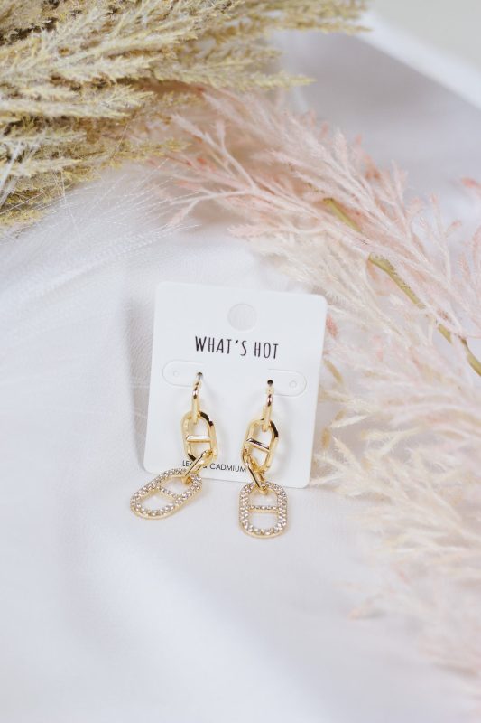 Gold Pave Open Drop 1.5 Earring