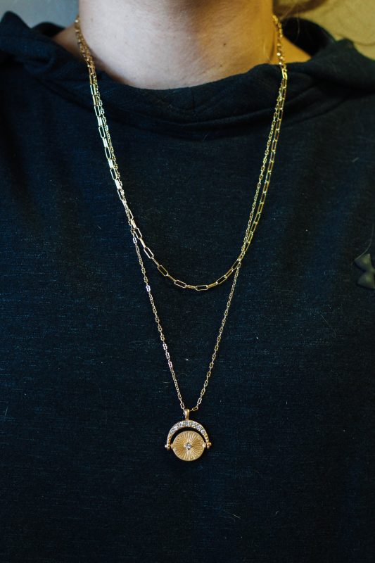 Gold Rhinestone Circle 16-18 Necklace