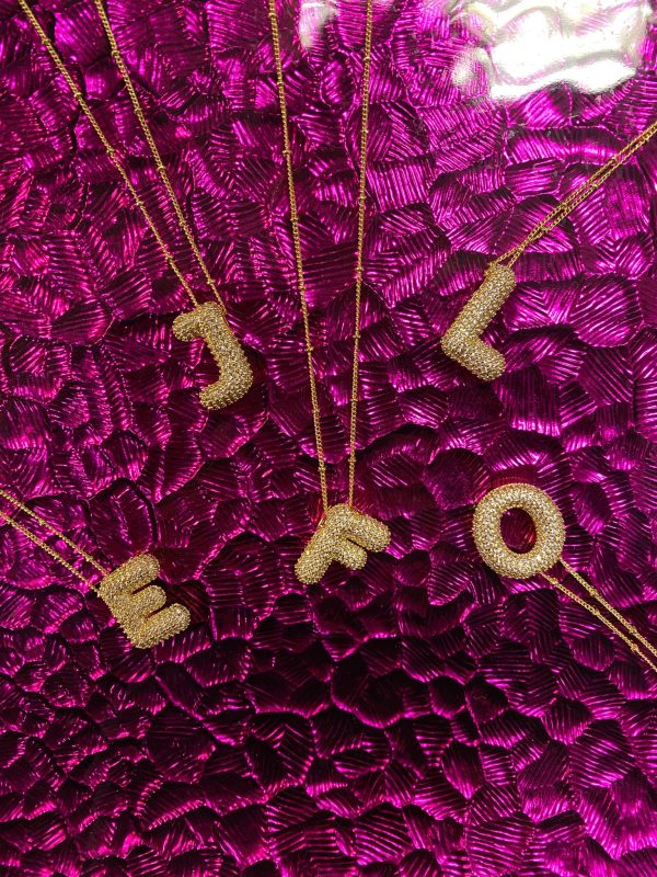 Gold Rhinestone Initial Bubble Letter J Necklace
