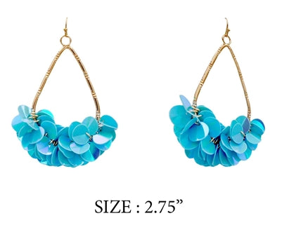 Gold Teardrop with Blue Sequins 2.75 Earring