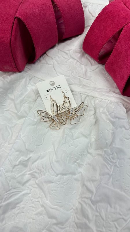 Gold Wired Butterfly with Pearls 1.5 Earring