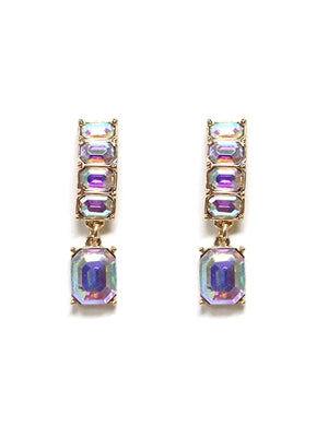 Gold with AB Crystal Stone Drop 1.25 Earring