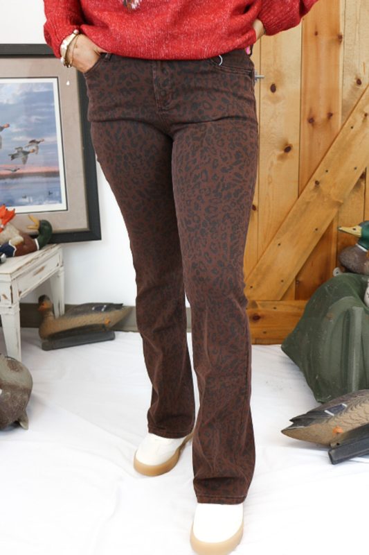 Jaxtyn Brown Leopard Bootcut Jeans Dear John
