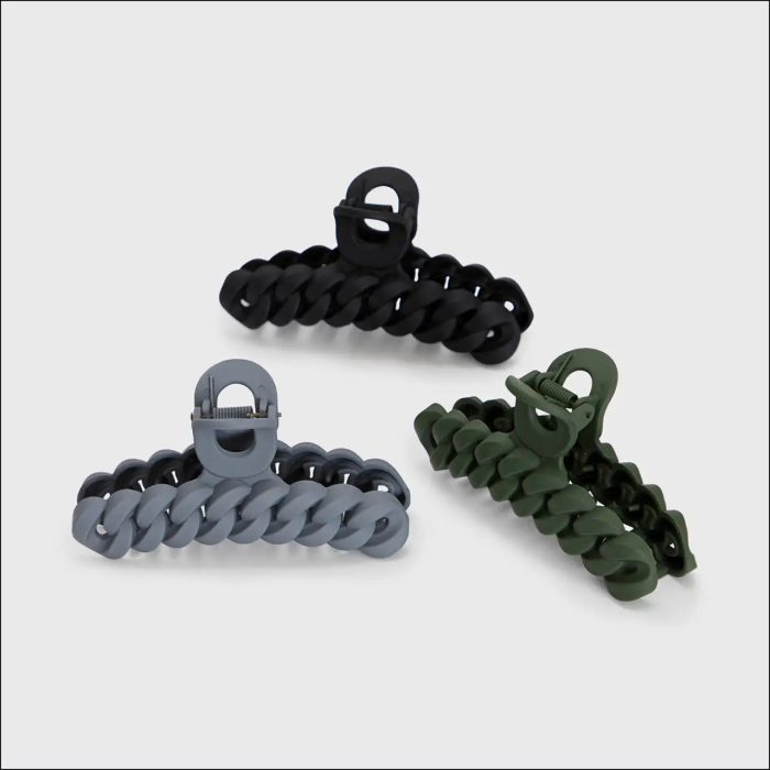 Kitsch Black & Moss Eco-Friendly Chain Claw Clip 3pc Set