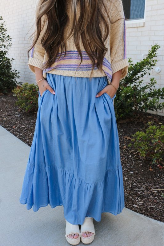 Keeping Close By Blue Midi Skirt