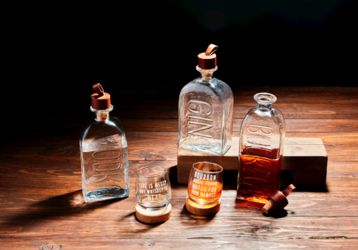 Mud Pie Embossed Glass Decanter - 2 Colors