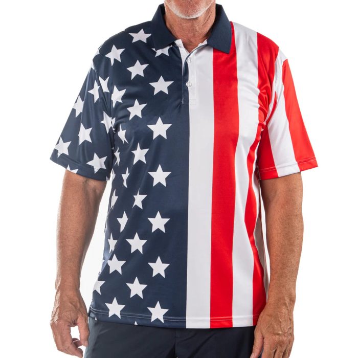 Men's Performance Navy Golf American Flag Shirt