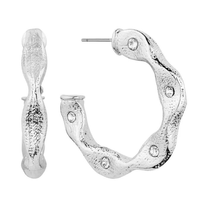 Metal Textured Silver Hoop 2 Earrings