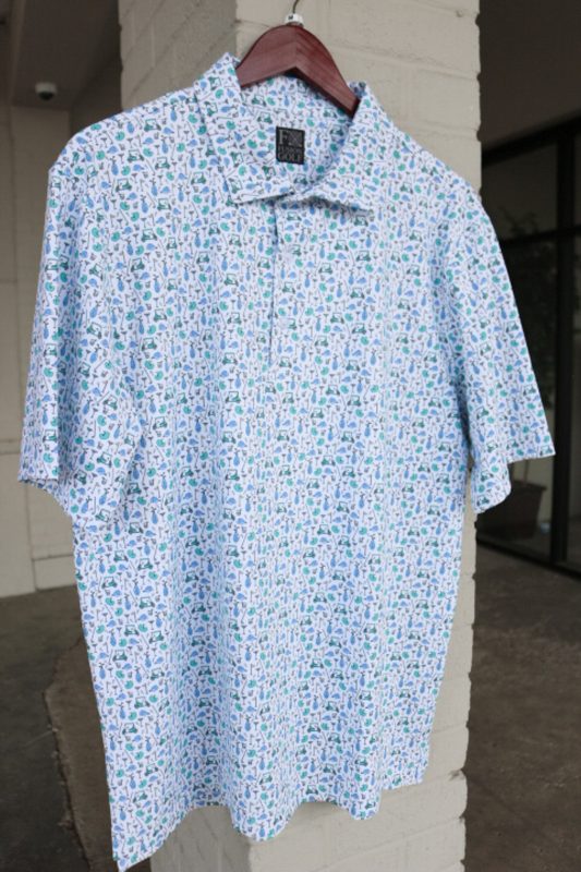 Men's White Golf Holiday Print Polo