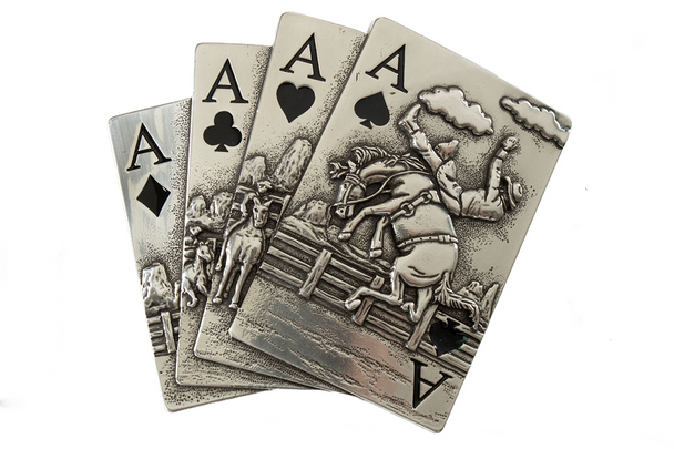 Nocona 4 Of A Kind Aces Cards Silver Belt Buckle