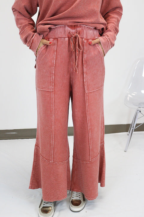 Running Errands Boho Red Textured Pant
