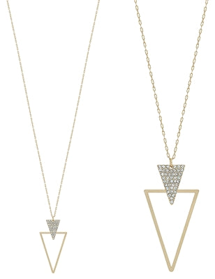 Rhinestone Gold Double Triangle Pendant 32 Necklace