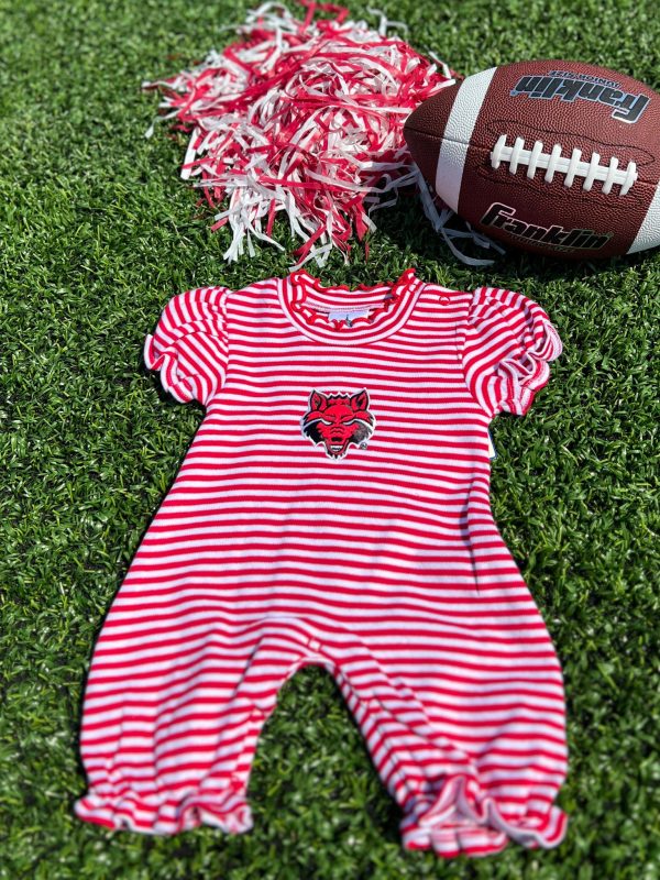 Red Wolves Striped Girls Romper