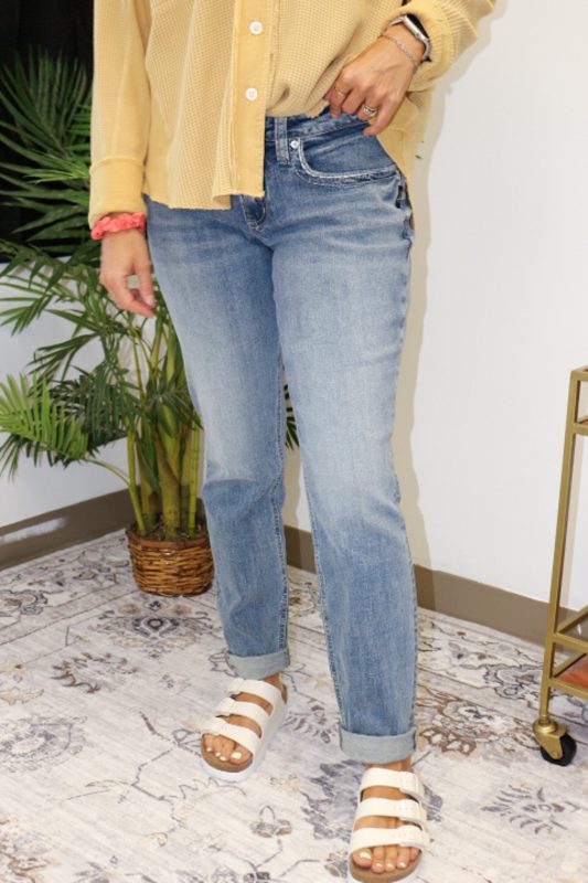 Silver Boyfriend Mid Rise Slim Leg Jeans