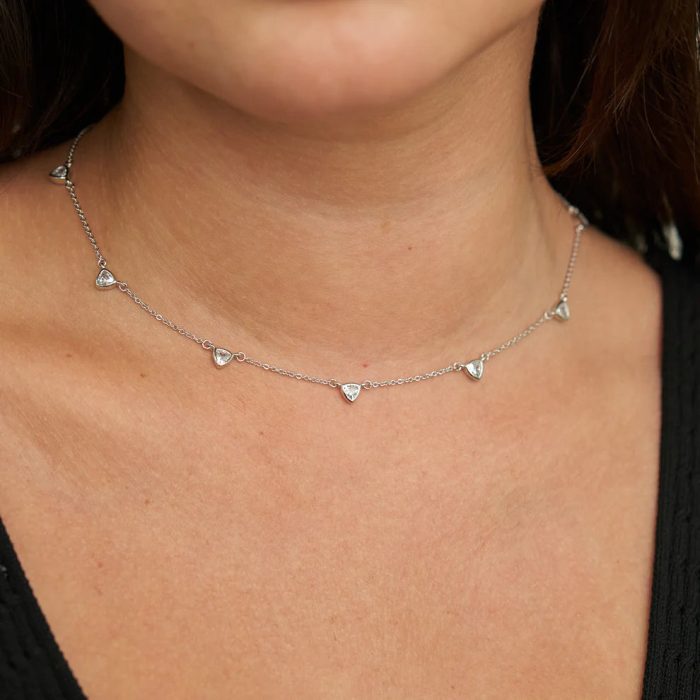 Silver CZ Drop Necklace - Water Resistant