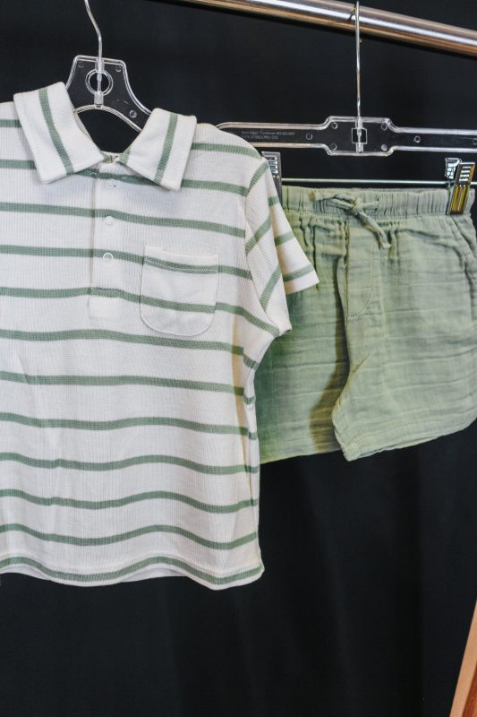 Sage Green Stripe Polo & Short Set