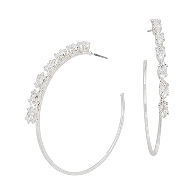 Silver Half Rhinestone Hoop 1.75 Earring