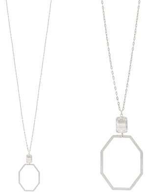 Silver Open Octagon with Crystal 32 Necklace