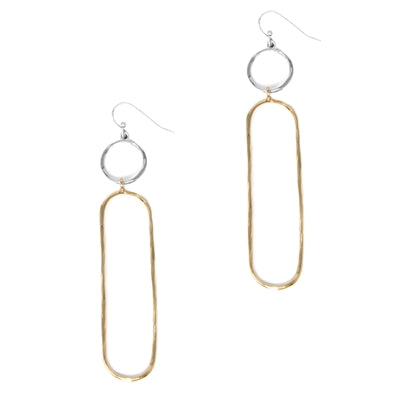 Silver Open Thin Circle with Gold Oval 2 Drop Earring