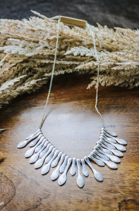 Silver Petal Bib Necklace