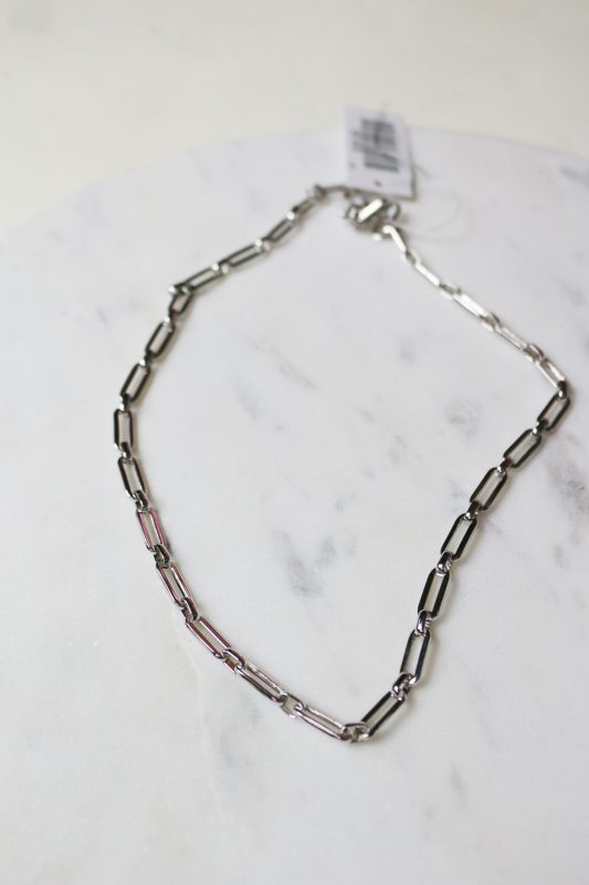 Silver Paper Clip Chain Necklace - Water Resistant