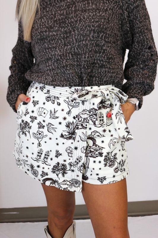 Something To Prove Ecru Denim Western Skort