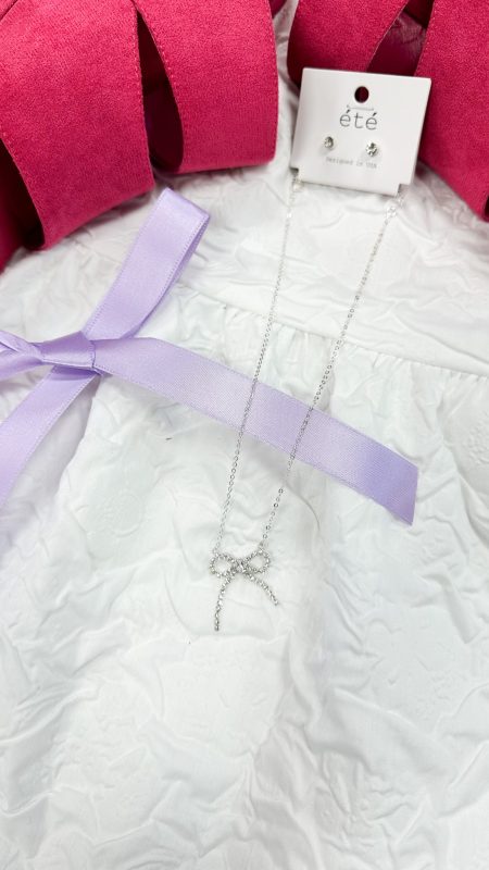 Silver Rhinestone Bow 16-18 Necklace