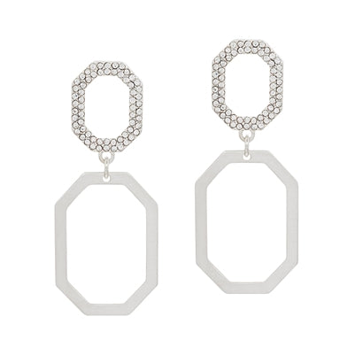 Silver Rhinestone Double Layered Hexagon 2 Earring