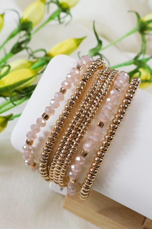 Set Of 5 Stretch Beaded Bracelet -2 Colors