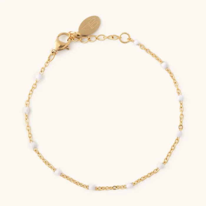 Stainless Steel Felix Gold & White Beaded Bracelet